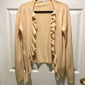 Cute Peach Cream Colored Ruffle Hemmed New York & Company Cardigan Women’s L